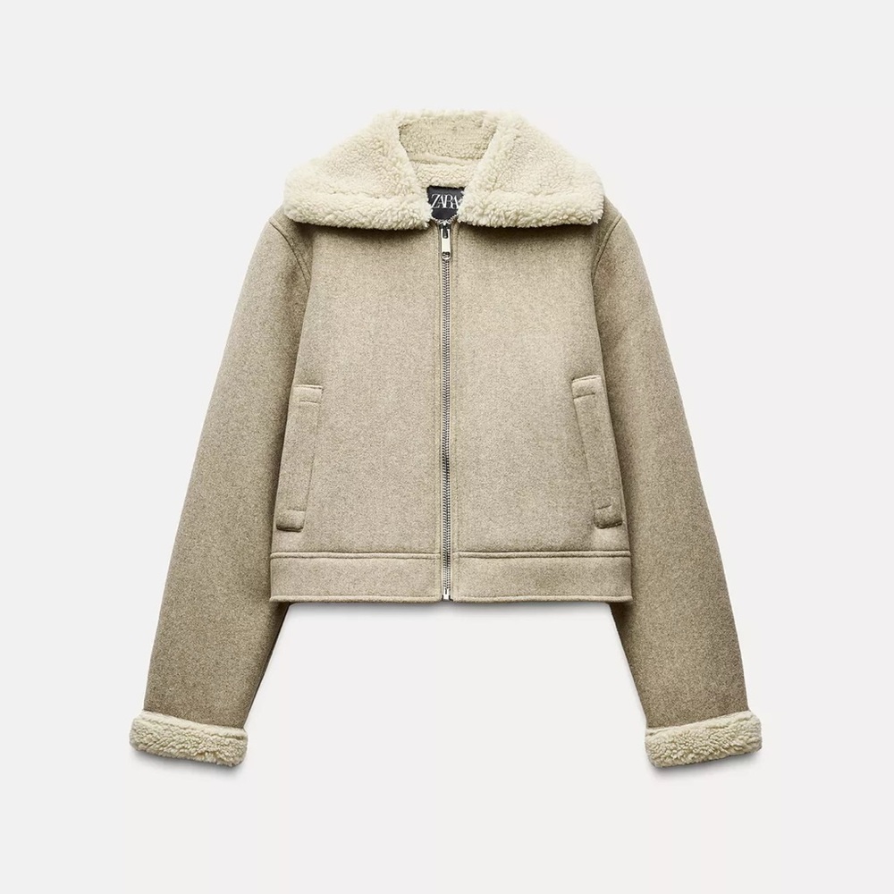 NEW Zara Double Faced Soft Jacket in Taupe Brown / Camel - Large